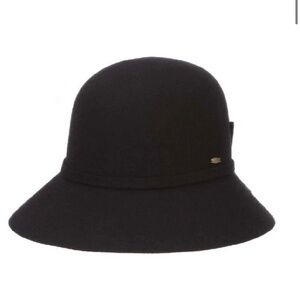 Black cloche wool felt hat, Scala Sciacca women’s vintage style sun hats bucket